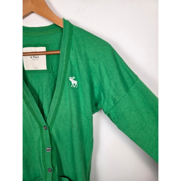 Abercrombie & Fitch Y2K Vintage Green V Neck Button Front Cardigan Womens Small - Picture 3 of 7